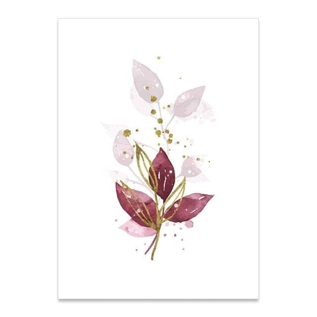 Watercolor Gold Purple Leaves Canvas Wall Art