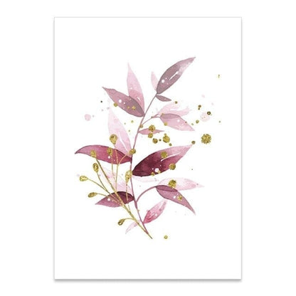 Watercolor Gold Purple Leaves Canvas Wall Art