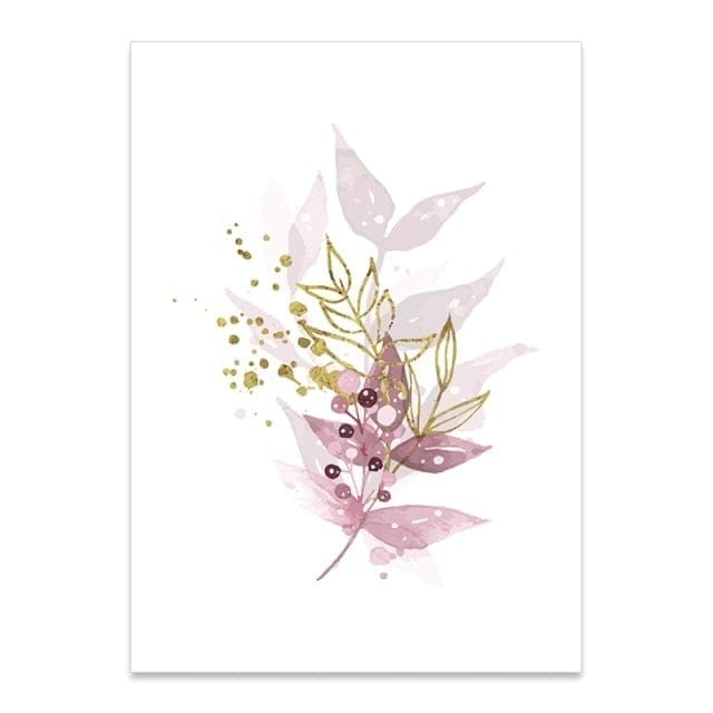 Watercolor Gold Purple Leaves Canvas Wall Art