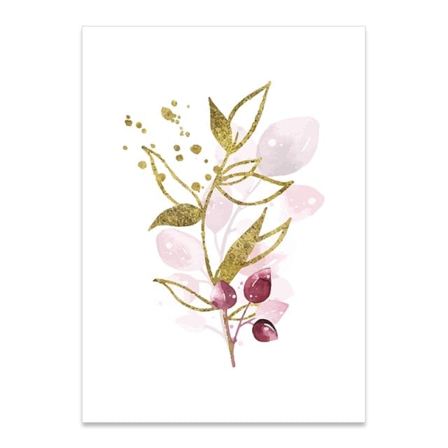 Watercolor Gold Purple Leaves Canvas Wall Art