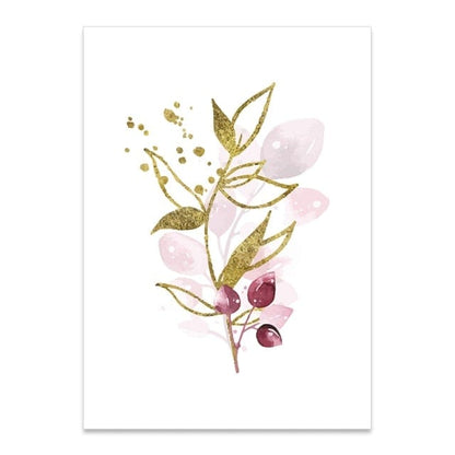 Watercolor Gold Purple Leaves Canvas Wall Art