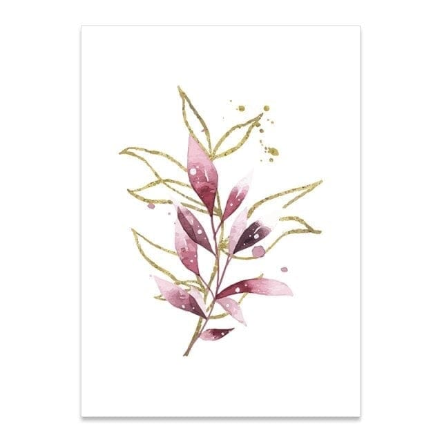 Watercolor Gold Purple Leaves Canvas Wall Art