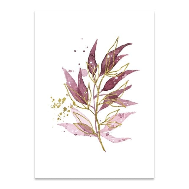 Watercolor Gold Purple Leaves Canvas Wall Art