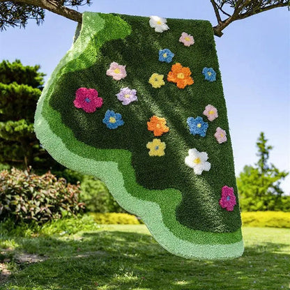 Tapis décoratif pour pelouse à fleurs vertes