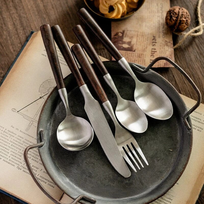 Wooden matte stainless steel food tableware