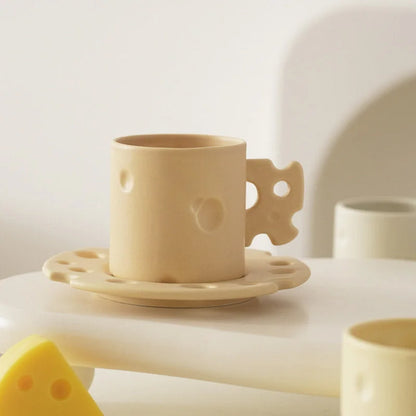 Whimsical Cheese Ceramic Mug & Saucer Set