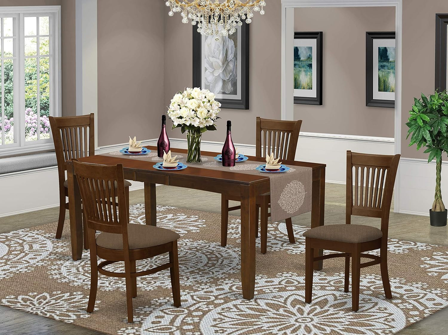 East West Furniture LYVA7-ESP-C Lynfield 7 Piece Kitchen Set Consist of a Rectangle Table with Butterfly Leaf and 6 Linen Fabric Dining Room Chairs, 36X66 Inch Dining Room Furniture Furniture Home & Kitchen Table & Chair Sets