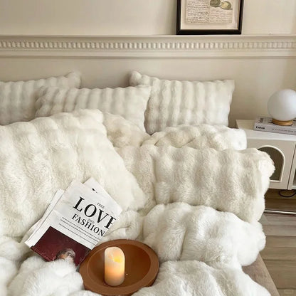 Plush Ruched Flannel Fleece Bedding Set