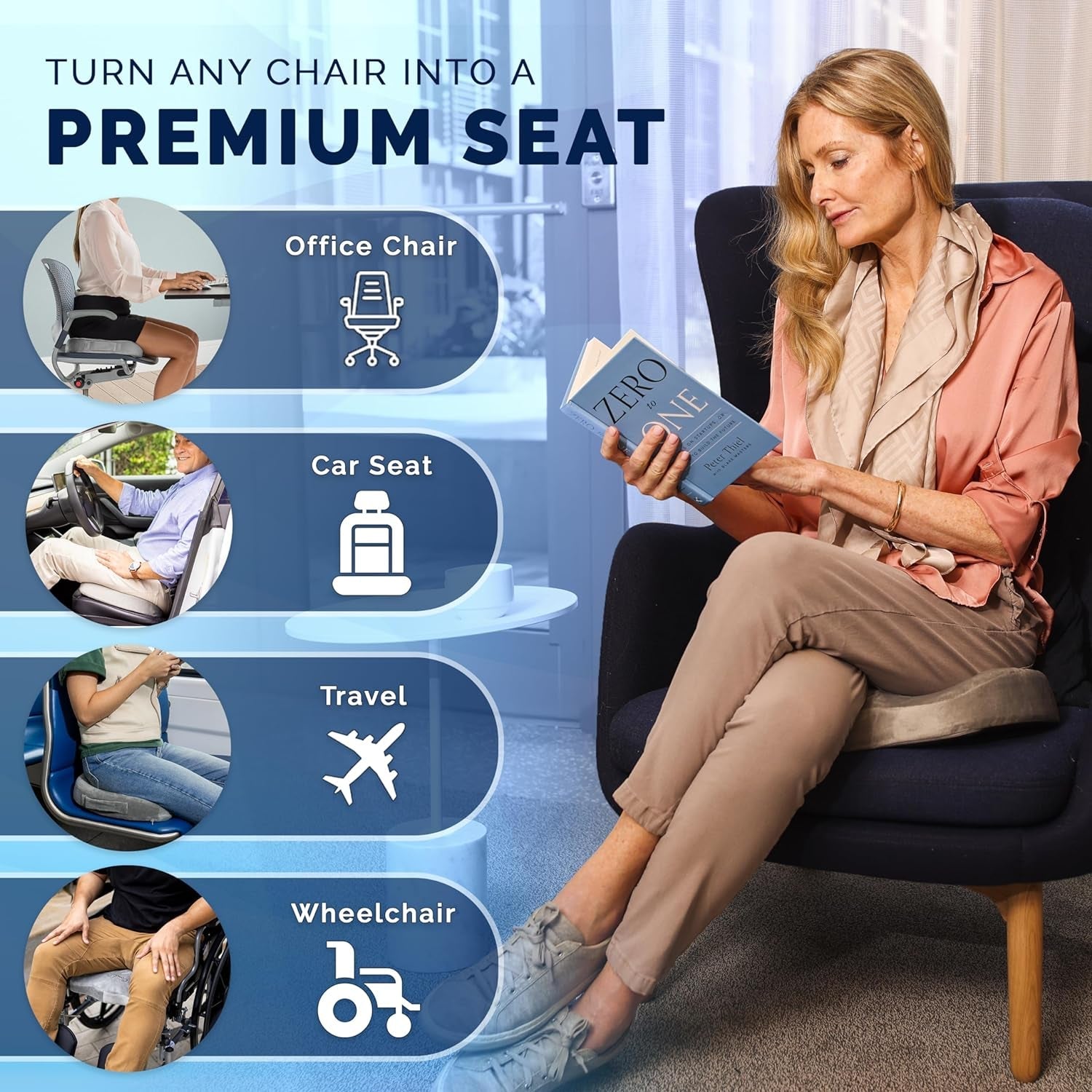 Comfilife Gel Enhanced Seat Cushion – Office Chair Cushion – Non-Slip Gel & Memory Foam Coccyx Cushion for Tailbone Pain - Desk Chair Car Seat Cushion Driving - Sciatica & Back Pain Relief (Gray) Back & Seat Cushions Furniture Accessories Office Furniture & Lighting Office Products