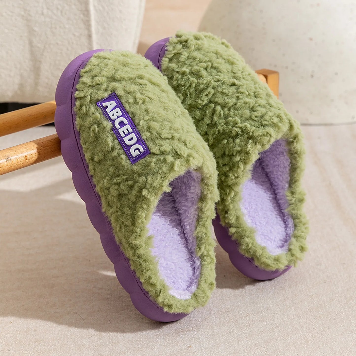 Plush Textured Polyester House Slippers