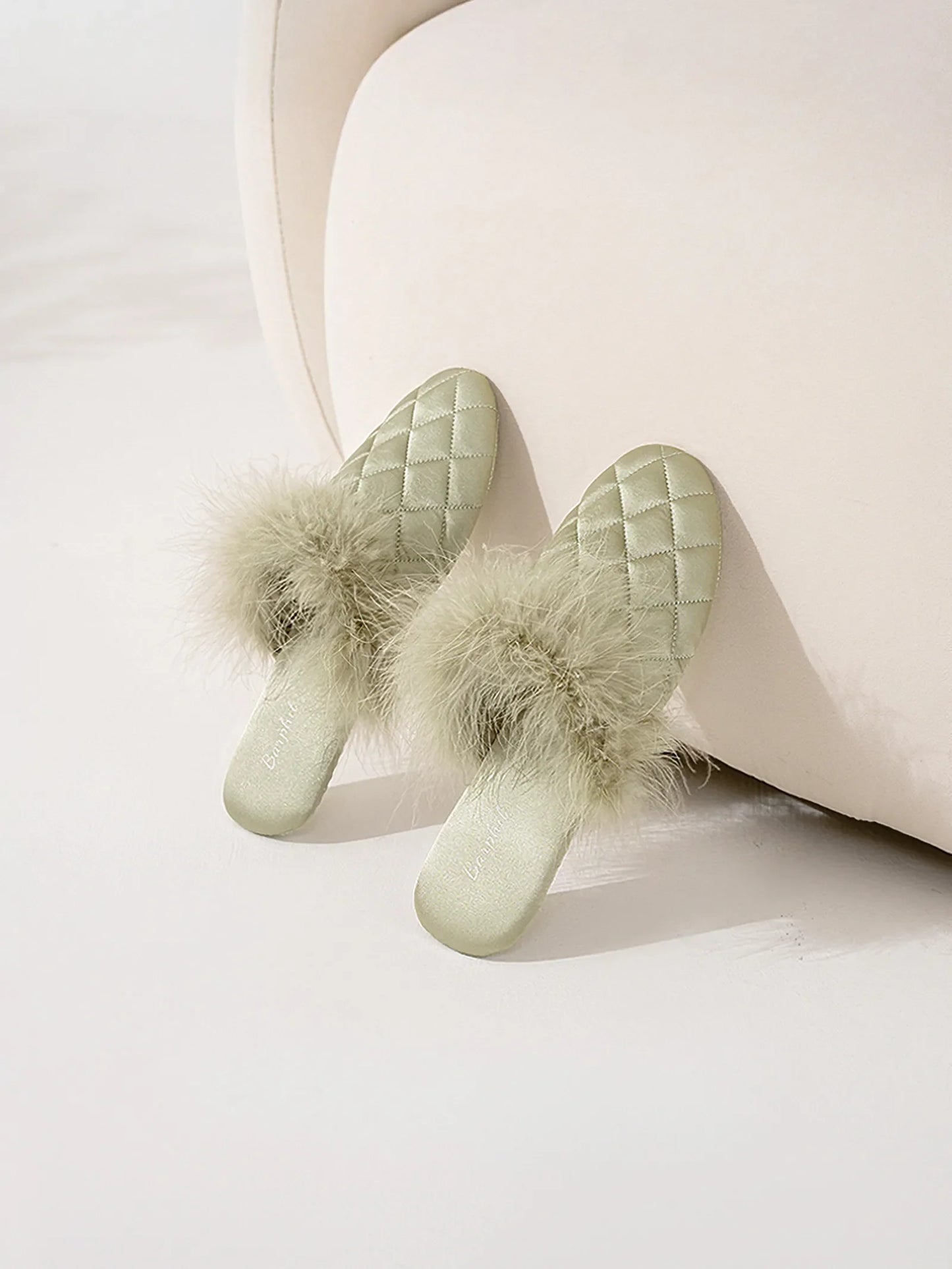 Plush Feathery Quilted Satin House Slippers