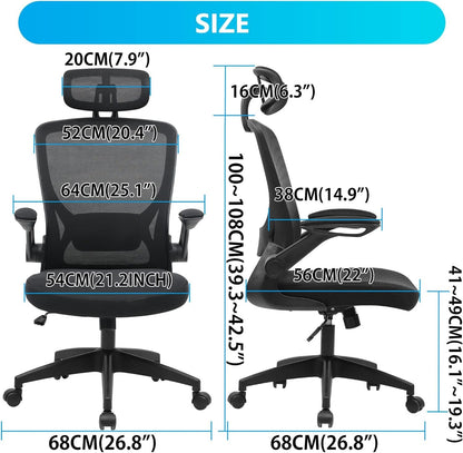 KERDOM Ergonomic Office Chair, Breathable Mesh Desk Chair, Lumbar Support Computer Chair with Headrest and Flip-Up Arms, Swivel Task Chair, Adjustable Height Gaming Chair Furniture Home & Kitchen Home Office Chairs Home Office Desk Chairs Home Office Furniture