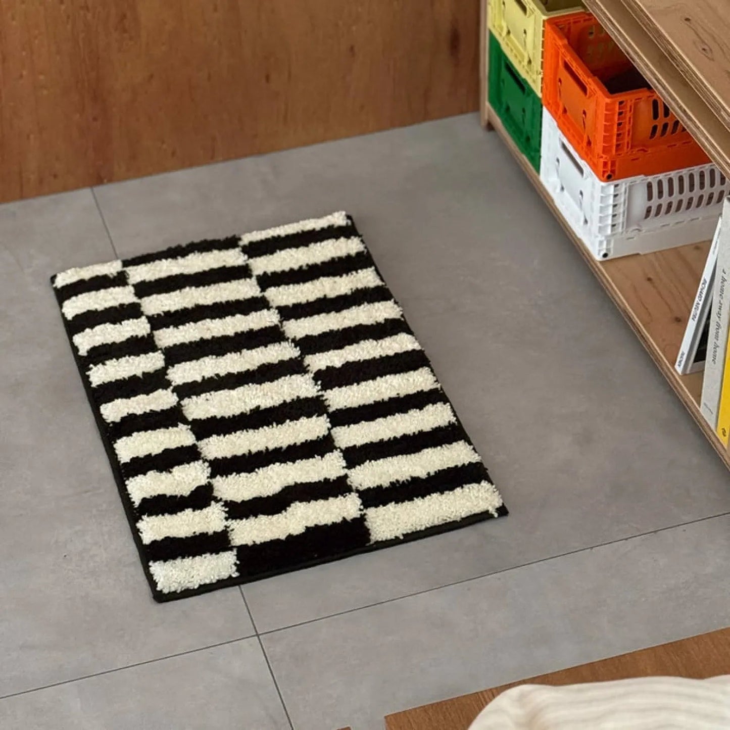 Plush Shaggy Offset Striped Polyester Accent Rug