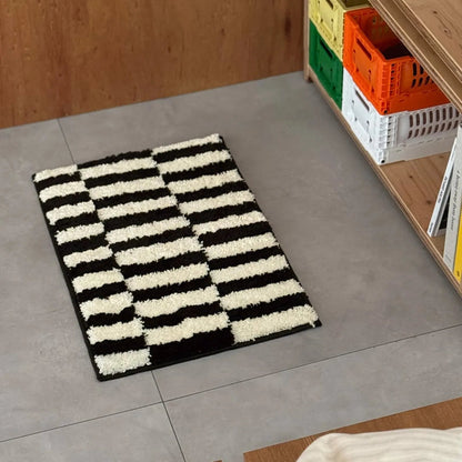 Plush Shaggy Offset Striped Polyester Accent Rug