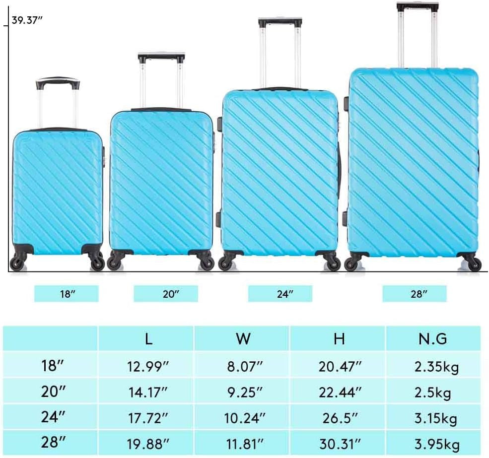 Apelila 4 Piece Luggage Sets,Travel Suitcase Spinner Hardshell Lightweight W/Free Suitcase Cover& Hanger (4 PCS Sky Blue) Clothing Luggage Luggage & Travel Gear Luggage Sets Shoes & Jewelry