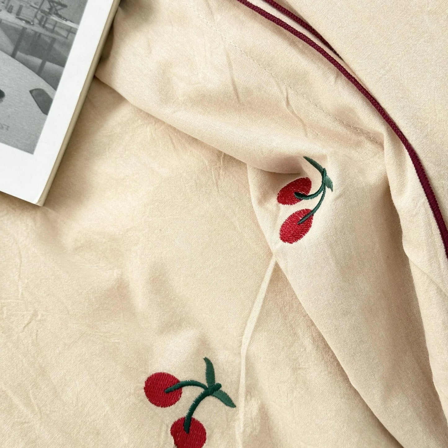 Soft Embroidered Cherry Washed Cotton Bedding Set
