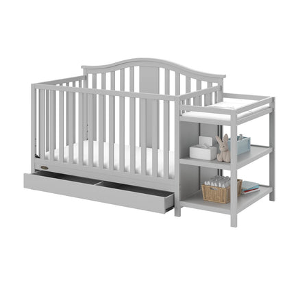 Graco Solano 4-In-1 Convertible Crib with Drawer (Pebble Gray) – GREENGUARD Gold Certified, Crib with Drawer Combo, Includes Full-Size Nursery Storage Drawer, Converts to Toddler Bed and Full-Size Bed Baby Products Convertible Cribs Furniture Infant & Toddler Beds Nursery