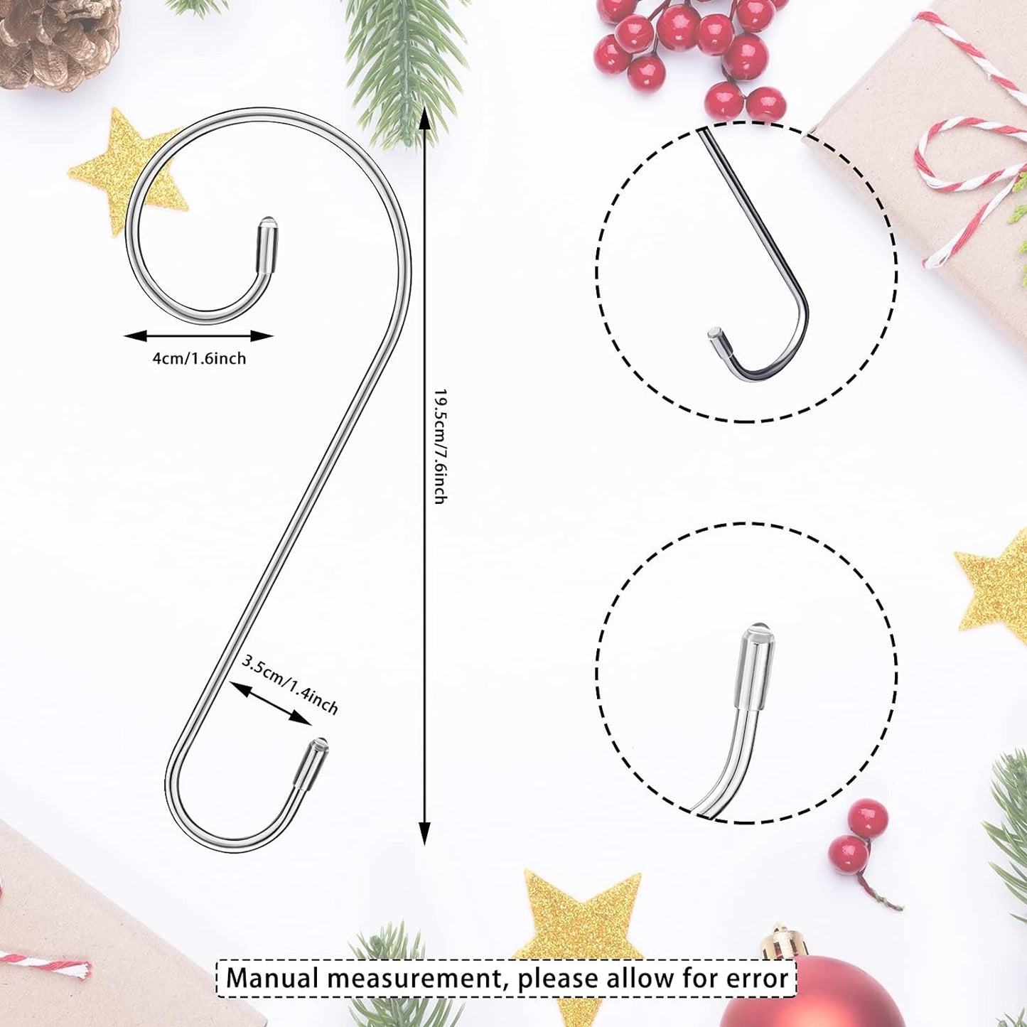 6 Pieces Christmas Stocking Hooks Mantle Stocking Hanger Lightweight Stocking Holder Stand No-Slip Stocking Holder for Mantel Fireplace Door Garland Wall Xmas Holiday Decoration (Silver) Home & Kitchen Ornament Hooks Seasonal Décor