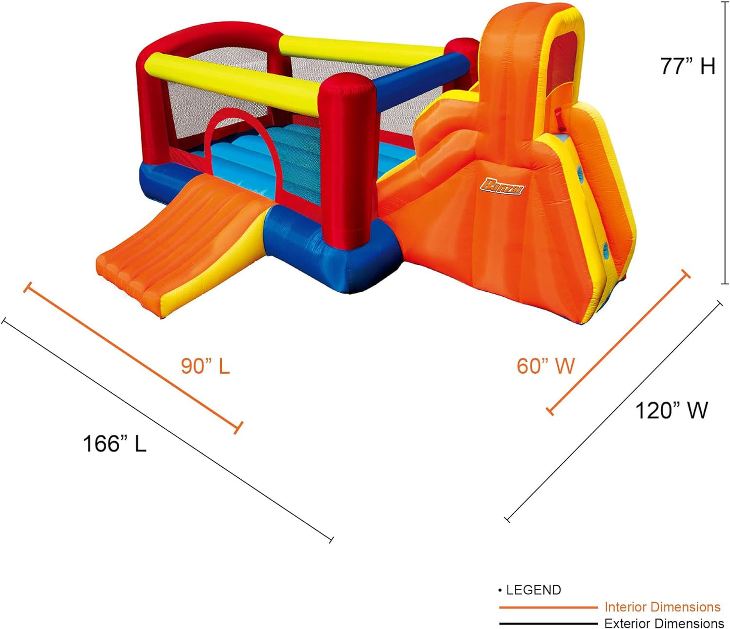 Banzai Double Slide Backyard Bouncer Outdoor Inflatable Slide & Bounce House W/Climbing Wall, Blower Motor, Ground Stakes, & Storage Bag Inflatable Bouncers Sports & Outdoor Play Toys & Games