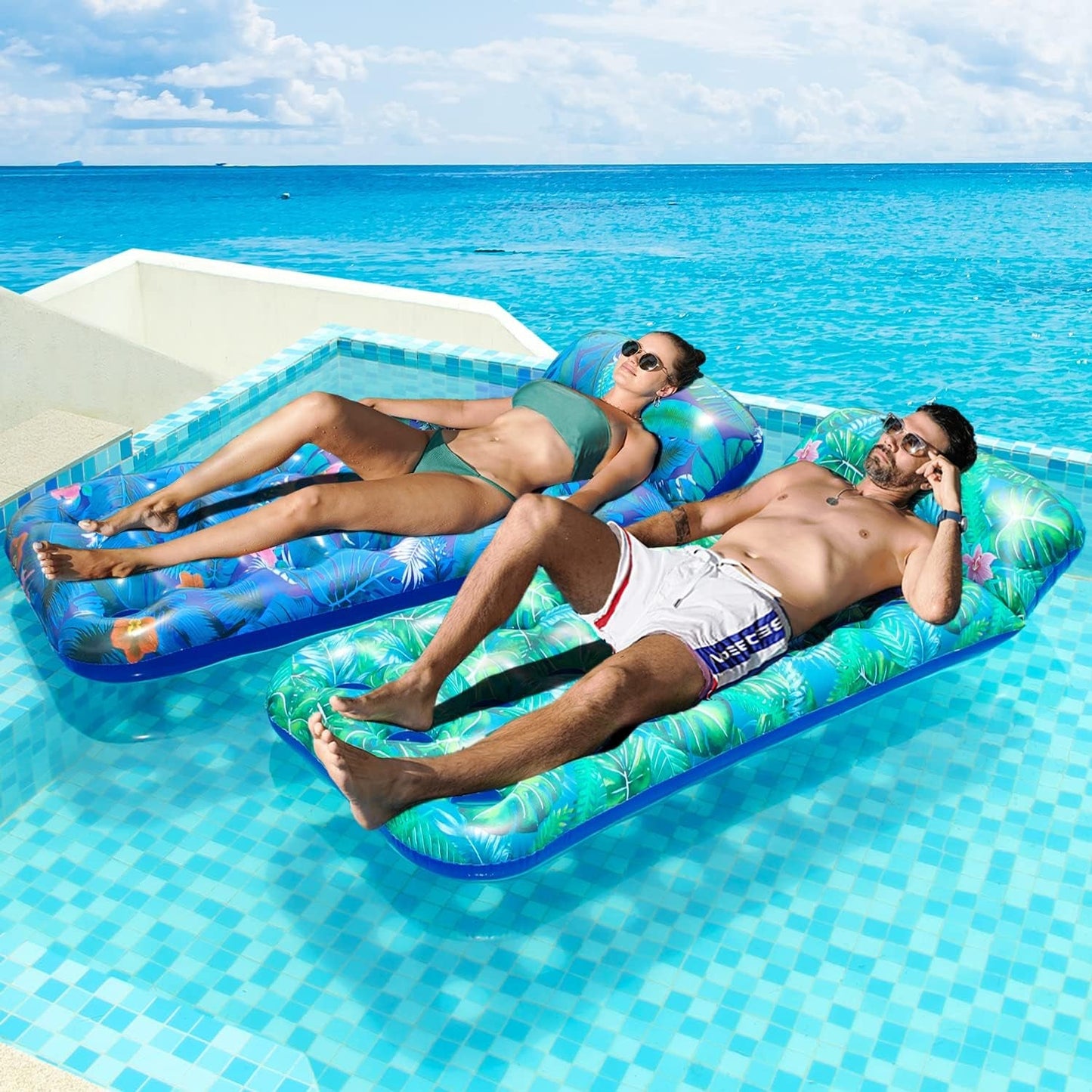 Finduwill Inflatable Pool Floats Raft, 2 Pack Inflatable Pool Floats Adult Size with Headrest, 72" Large Pool Floaties Cooling Contour Lounger Floating Mat Floaty for Pool, Lake, Summer Party Float Pool Rafts & Inflatable Ride-ons Pools & Water Toys Sports & Outdoor Play Toys & Games