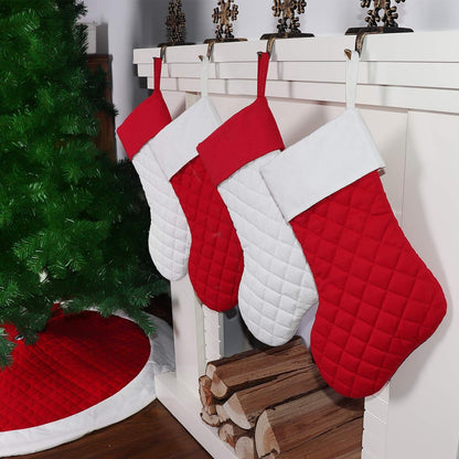 Ivenf Christmas Stockings, 4 Pcs 18 Inches Quilted Cotton Red or White Thick Luxury Stockings, for Family Holiday Xmas Party Decorations… Home & Kitchen Seasonal Décor Stockings Stockings & Holders