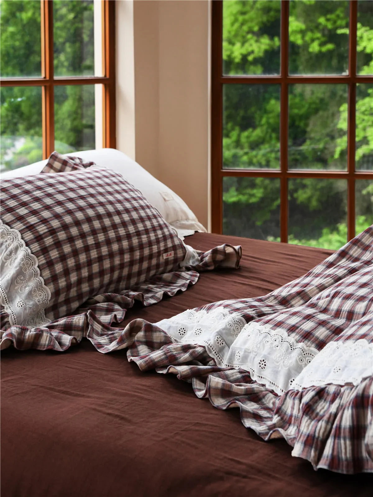 Lace Ruffle Gingham Washed Cotton Bedding Set
