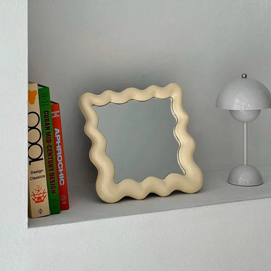 Glossy Wavy Frame Melamine Desktop Mirror