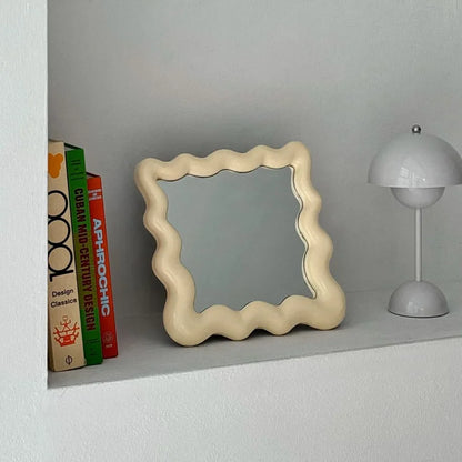 Glossy Wavy Frame Melamine Desktop Mirror