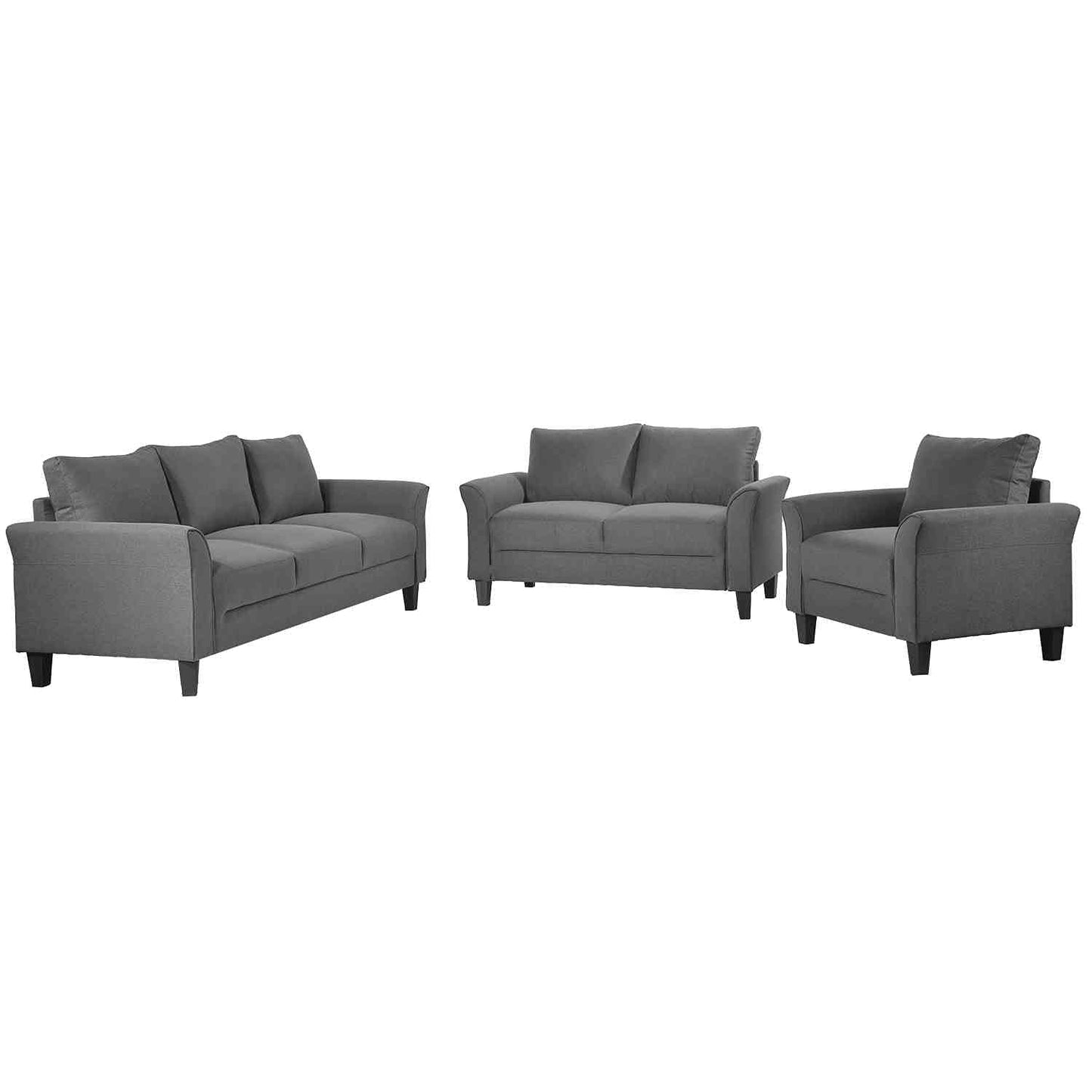 3 Piece Living Room Sofa Set, Upholstered Sectional Couch, One Three-Seat Chair & Loveseat and Armchair (Cement Gray) Furniture Home & Kitchen Living Room Furniture Living Room Sets