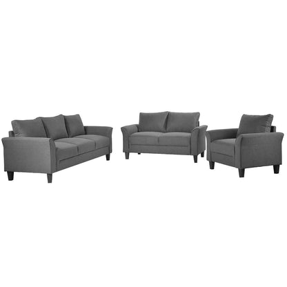 3 Piece Living Room Sofa Set, Upholstered Sectional Couch, One Three-Seat Chair & Loveseat and Armchair (Cement Gray) Furniture Home & Kitchen Living Room Furniture Living Room Sets