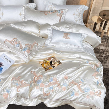 Esana White Embroidered Egyptian Cotton Satin Bedding Set