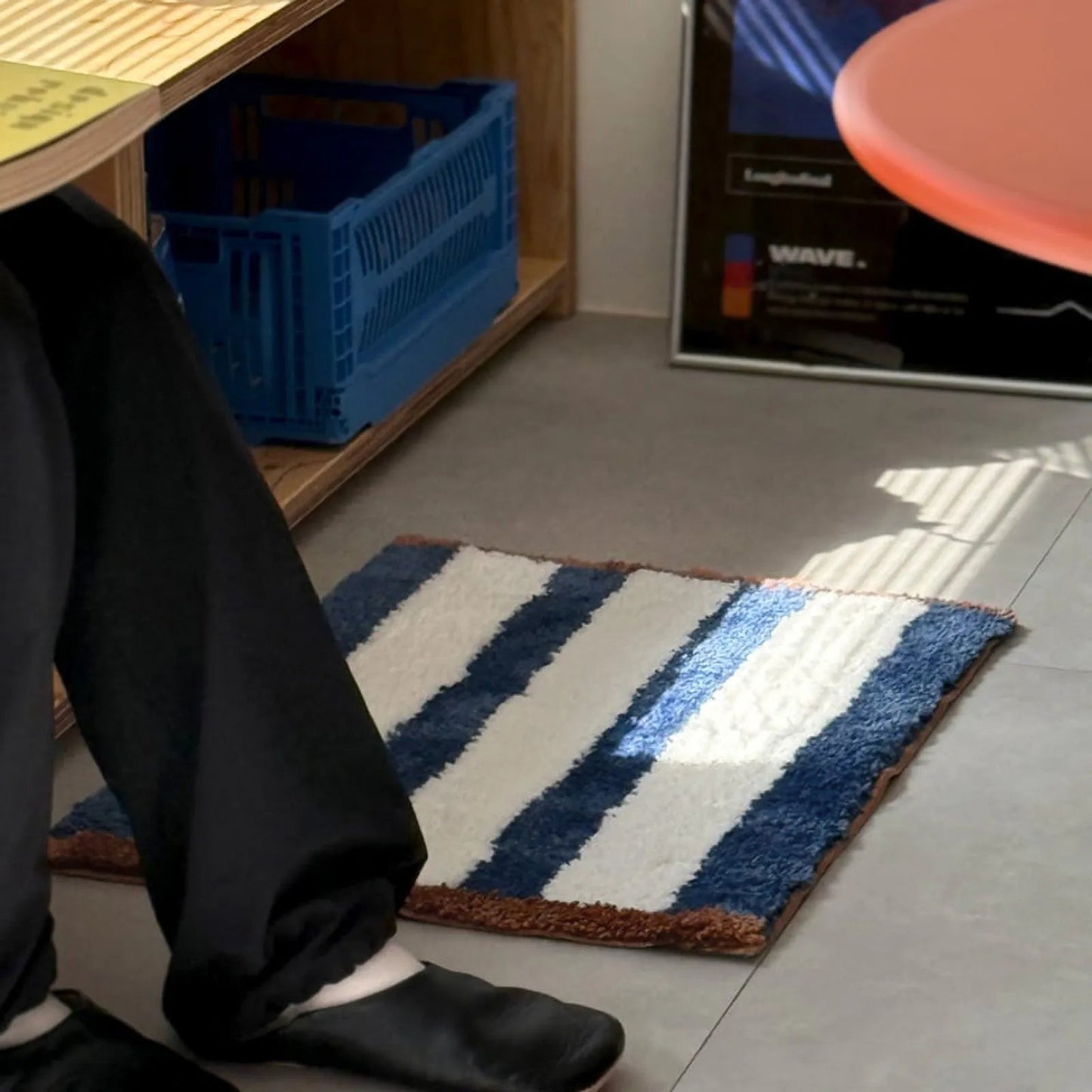 Plush Shaggy Striped Polyester Accent Rug