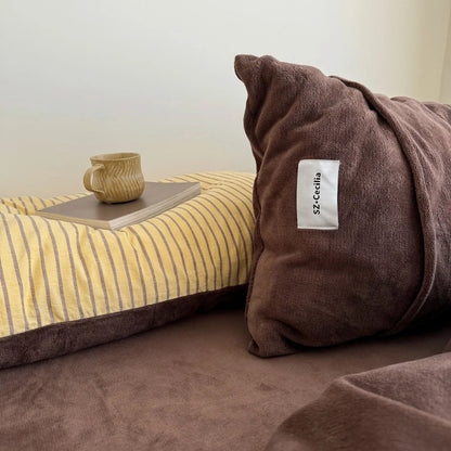 Plush Reversible Striped Flannel Fleece Bedding Set