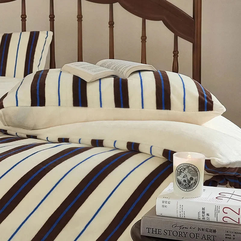 Plush Bold Striped Velvet Bedding Set