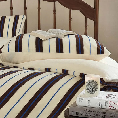 Plush Bold Striped Velvet Bedding Set