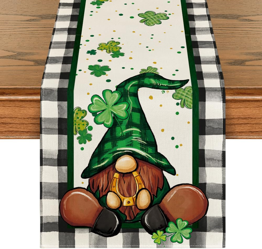 Artoid Mode Buffalo Plaid Shamrock Gnome St. Patrick'S Day Table Runner, Seasonal Spring Holiday Kitchen Dining Table Decoration for Indoor Outdoor Home Party Decor 13 X 72 Inch Home & Kitchen Kitchen & Dining Kitchen & Table Linens Table Runners