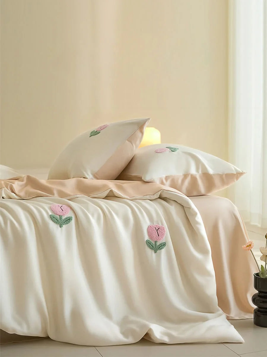 Tufted Doodle Flower Cooling Tencel Bedding Set