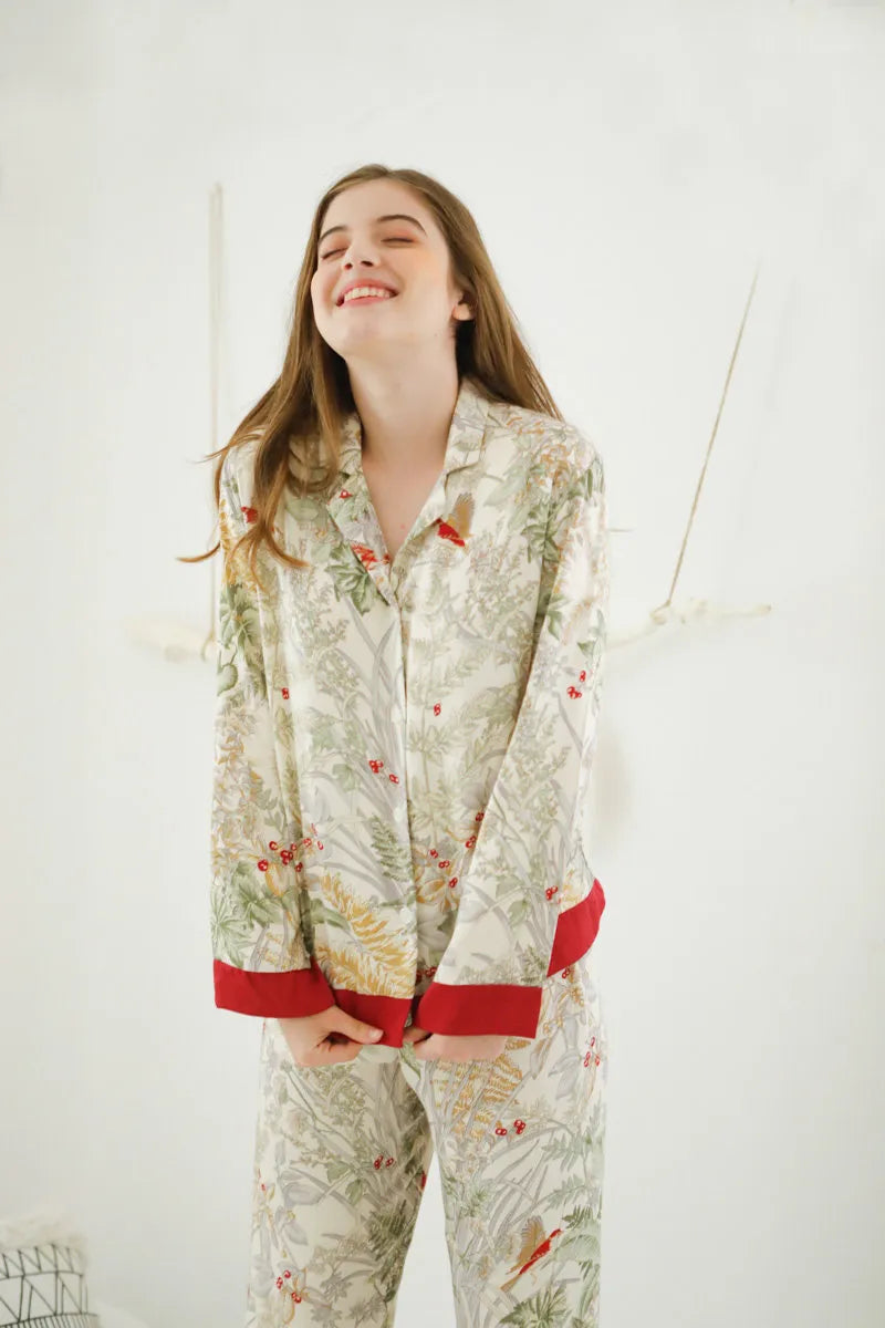 Silky Festive Berry Botanical Cotton Sateen Pajama Set
