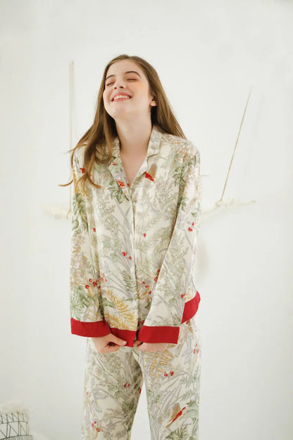 Silky Festive Berry Botanical Cotton Sateen Pajama Set