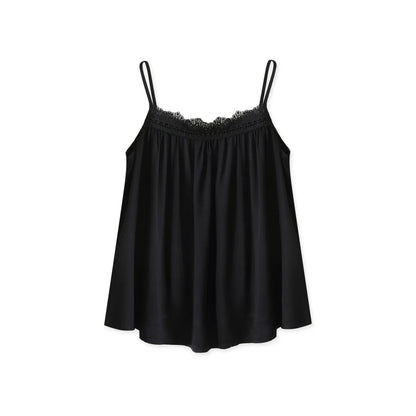 Silky Lace Trim Cotton Sateen Pajama Set
