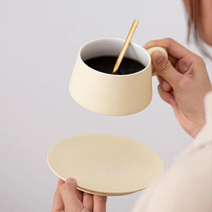 Matte Ceramic Chunky Handle Coffee Cup & Saucer Set