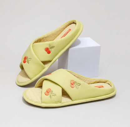 Soft Embroidered Cherry Plush House Slippers