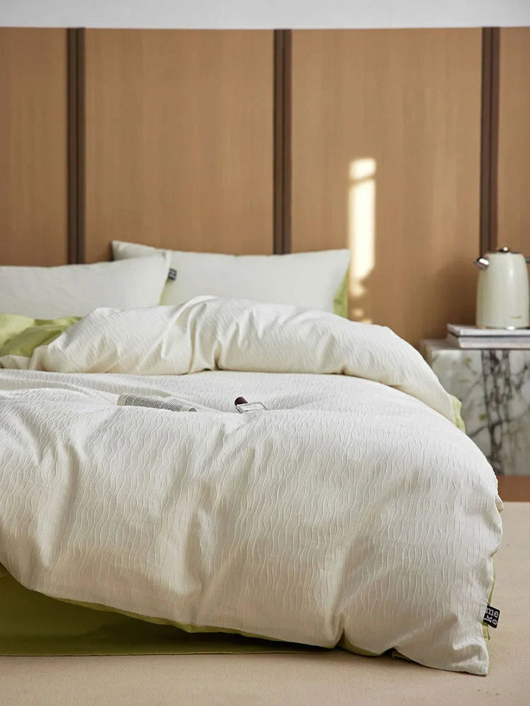 Wavy Textured Two-Tone Washed Cotton Bedding Set