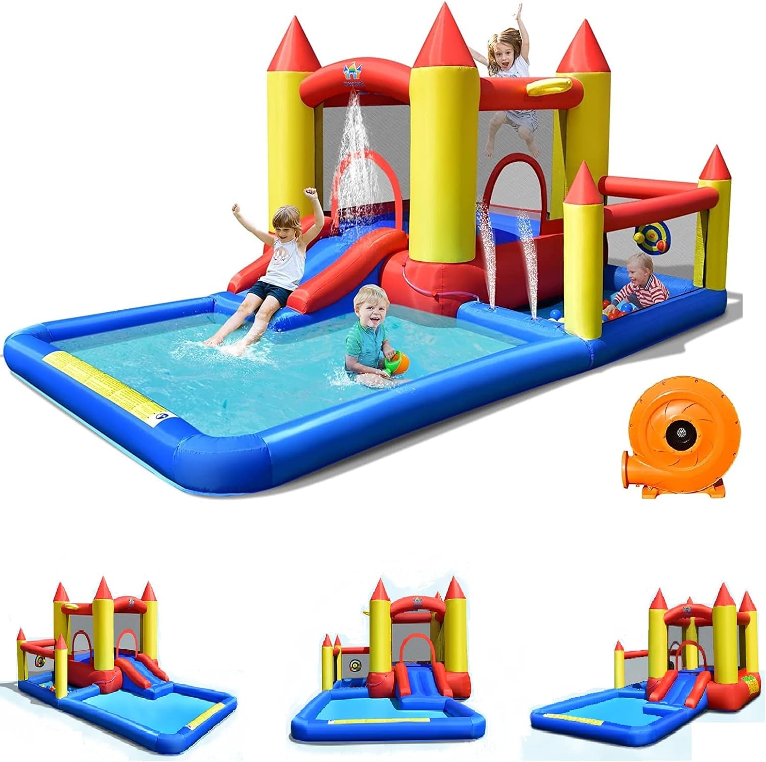 BOUNTECH Inflatable Water Bounce House, Giant Waterslide Park for Kids Backyard Fun Wet and Dry W/Splash Pool, Blow up Water Slides Inflatables for Kids and Adults Outdoor Party Gifts Inflatable Water Slides Pool Toys Pools & Water Toys Sports & Outdoor Play Toys & Games