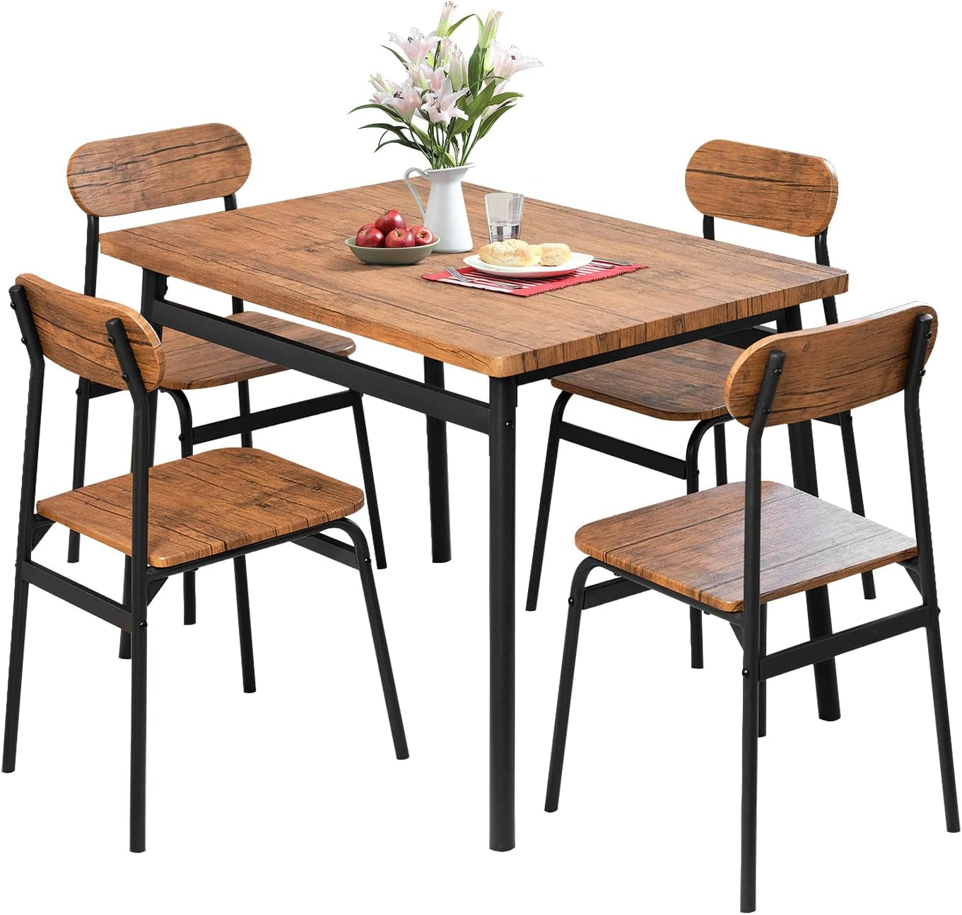 AWQM Marble Dining Table Set for 4, Rectangular Faux Marble Table and 4 PU Leather Chairs, 5 Pieces Kitchen Table Set,Ideal for Living Room, Dining Room,Breakfast Nook, White&Black Dining Room Furniture Furniture Home & Kitchen Table & Chair Sets