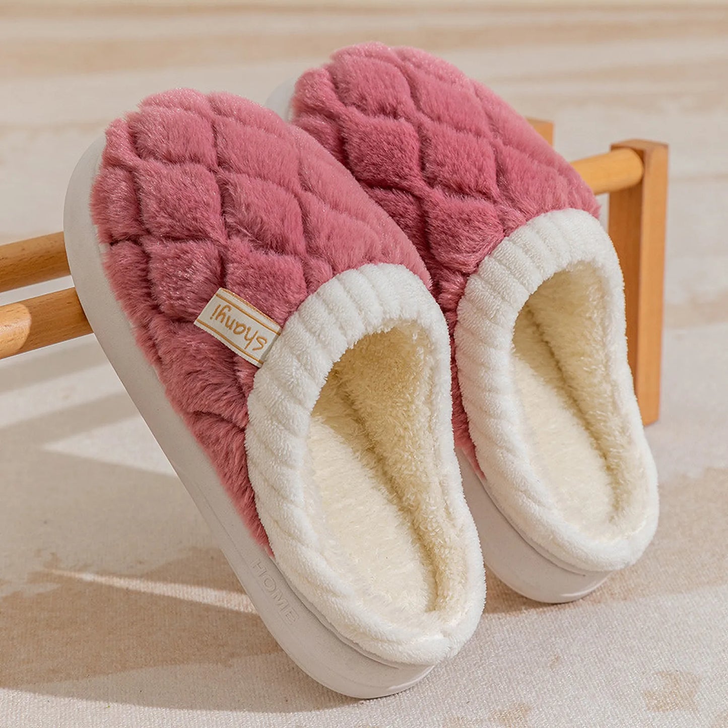 Plush Diamond Quilted Cotton House Slippers