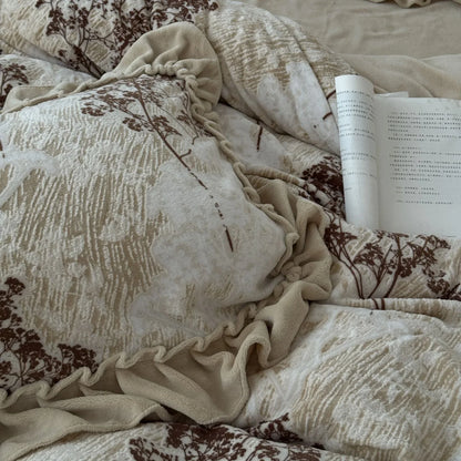 Ruffled Floral Branch Washed Cotton Bedding Set
