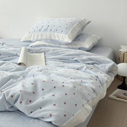 Plush Cherry Pinstripe Fleece Bedding Set