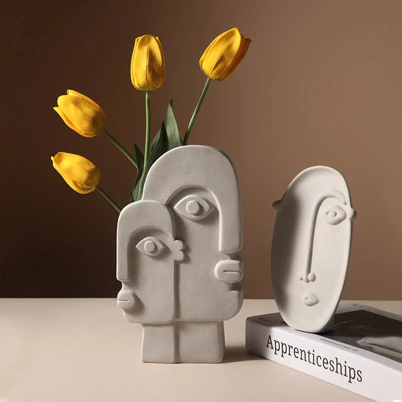 Matte Abstract Face Ceramic Vase