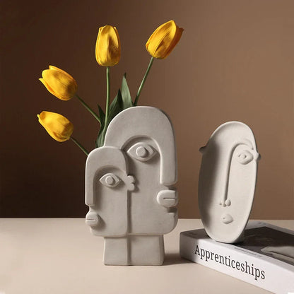 Matte Abstract Face Ceramic Vase